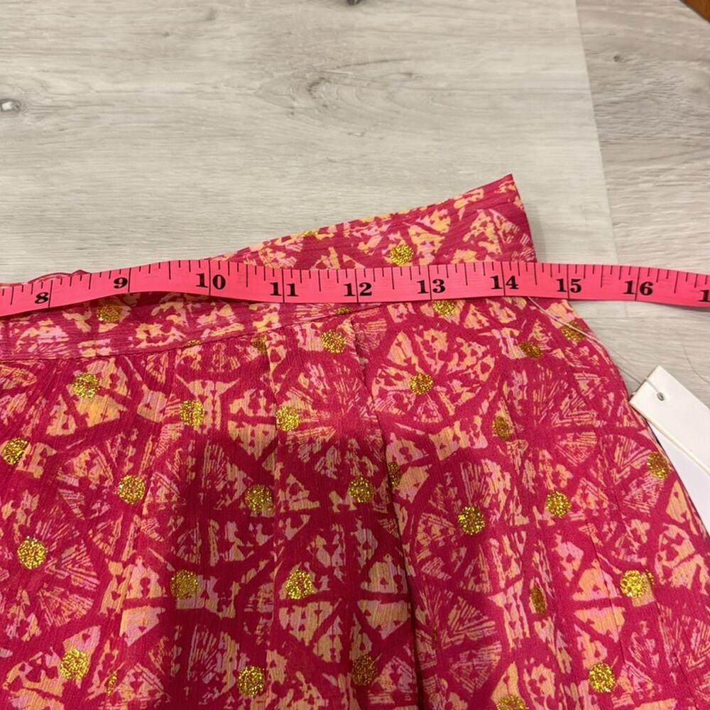 Aqua NWT Pink/ Gold Metallic printed lined Wrap Skirt size M. 100% Polyester. - Picture 10 of 10